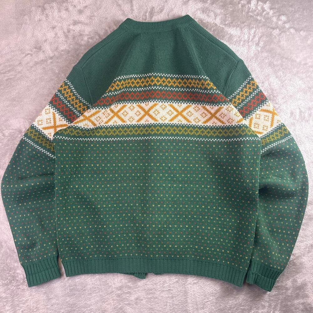 VTG Nordic Pattern Cardigan Green Wool Knit Women’s Large Sweater Button Up - Picture 2 of 8